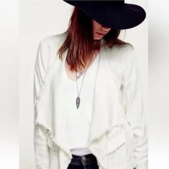 Free People Raw Femme Linen Jacket Eggshell Waterfall Front Side Buckles Size M - Picture 11 of 11
